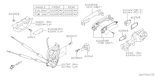 2020 Subaru Forester Outer Door Handle Diagram for 61160FL031WW