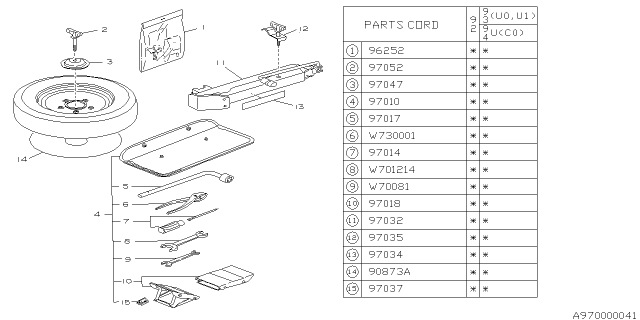 1992 Subaru SVX Tool Kit & Jack Diagram