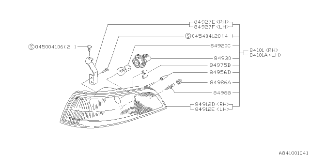 1996 Subaru SVX Front Combination Lamp RH Diagram for 84101PA020