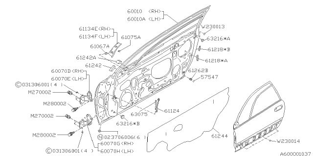 1997 Subaru SVX Protector Door Diagram for 661157040