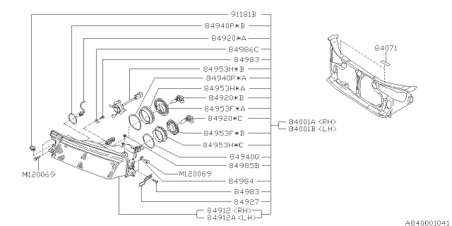 1994 Subaru SVX Passenger Side Headlamp Assembly Diagram for 84001PA020