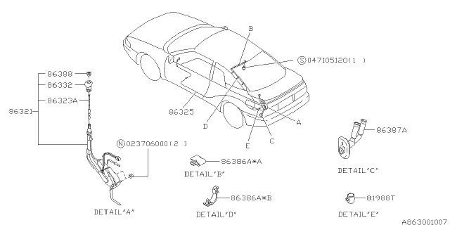1996 Subaru SVX SVX Motor Antenna Nut Diagram for 86323PA000
