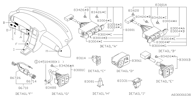 1994 Subaru SVX Remote Mirror Switch Diagram for 83071PA020MD