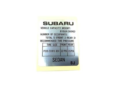 Subaru 28191FA580 Label Pressure
