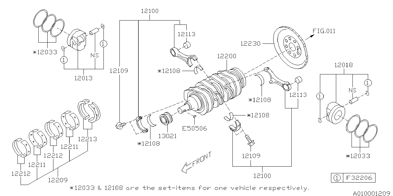 Subaru 12013AB820 Piston Set RH Std B