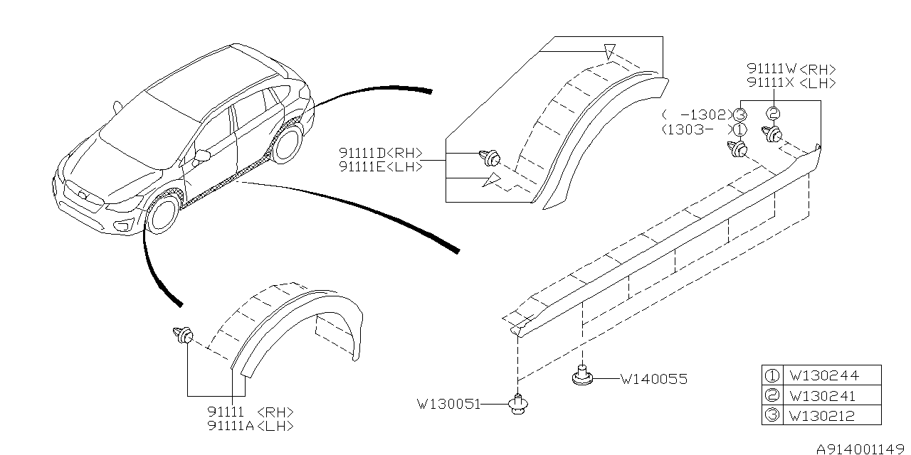 Subaru 91112FJ100 GARNISH Assembly Fender RH