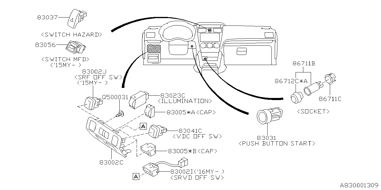 Subaru 83002FJ090 Back And Side Radar SWITC