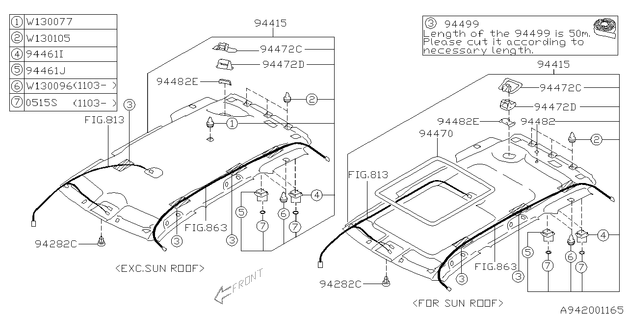 Subaru 94482SG000LO Cap Belt Trim Panel Roof