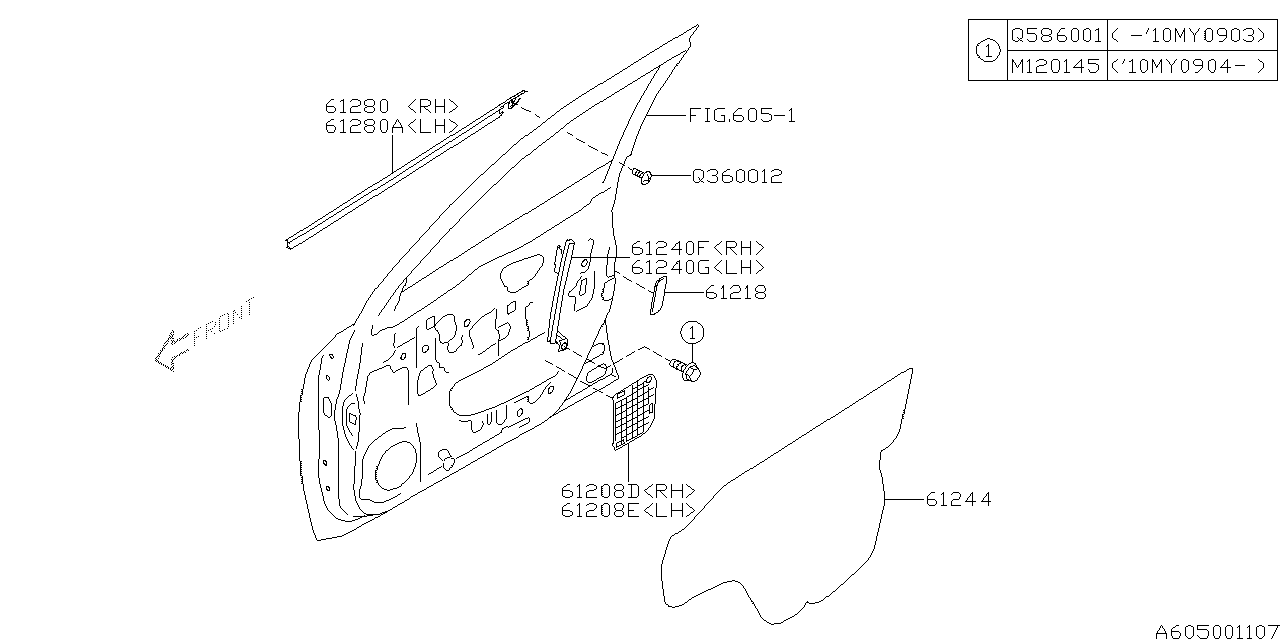 Subaru 61208SC000 Pad Front Door In RH