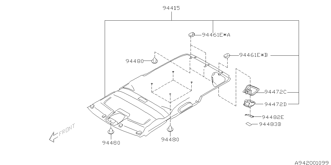 Subaru 94410FC091GB Trim Panel Roof