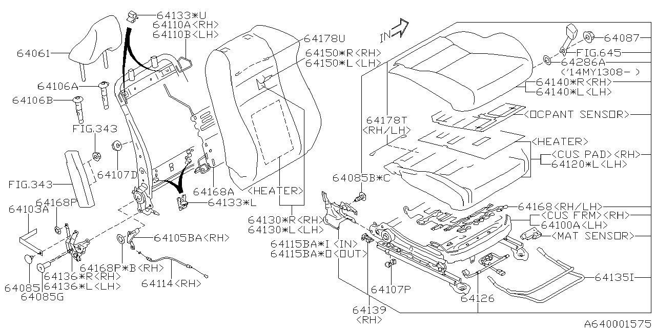 Subaru 64115CA330VH Cover Front Front Seat Cu