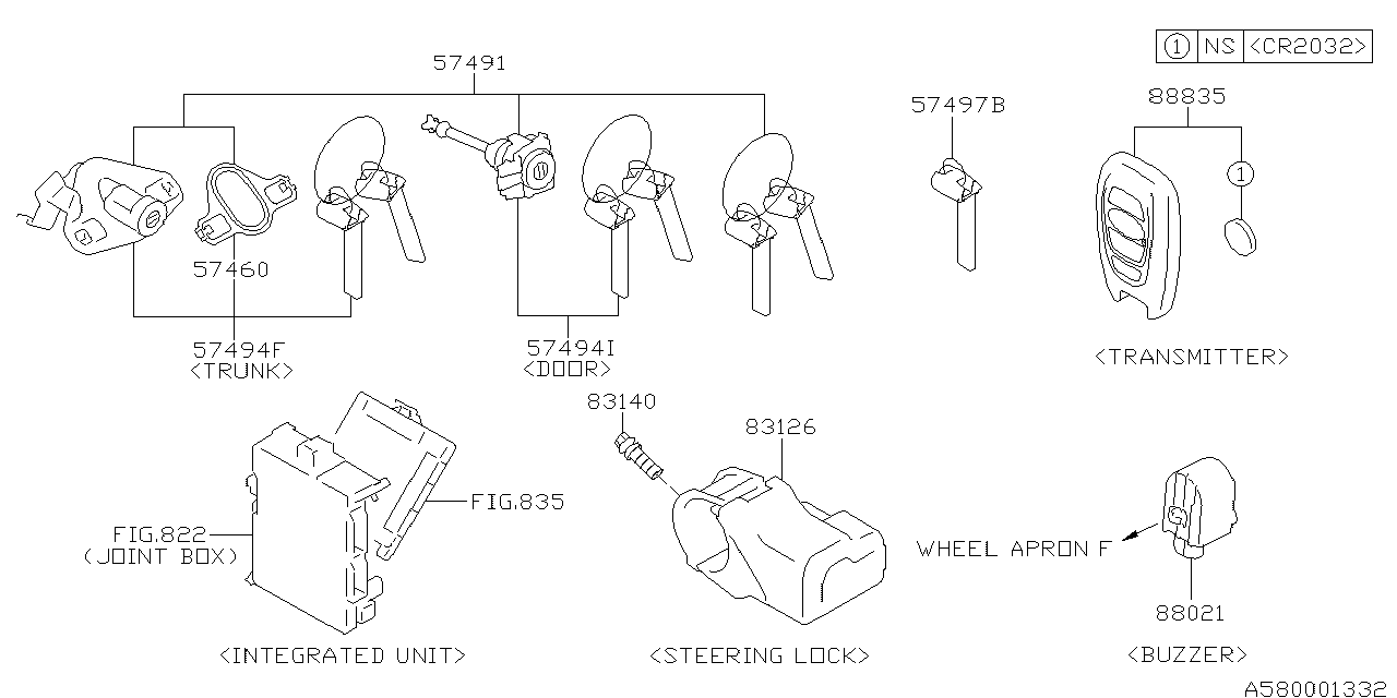 Subaru 57411CA110 Key Kit