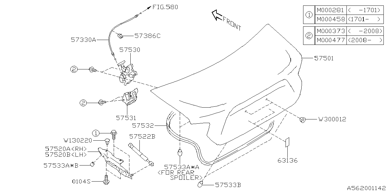 Subaru 57520CA0109P Hinge Assembly TRK LH