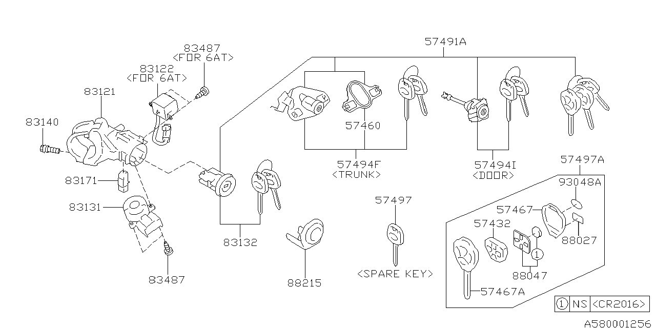 Subaru 57410CA110 Key Kit