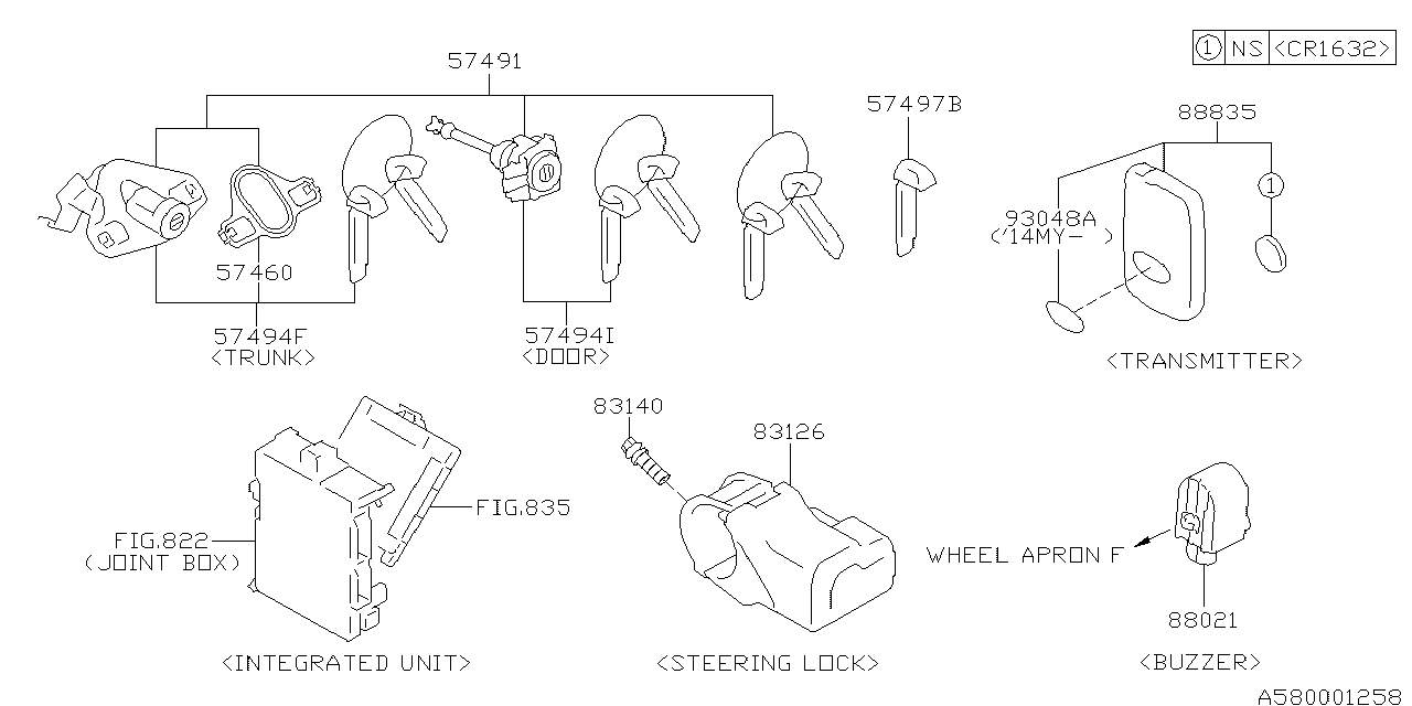 Subaru 57411CA010 Key Kit