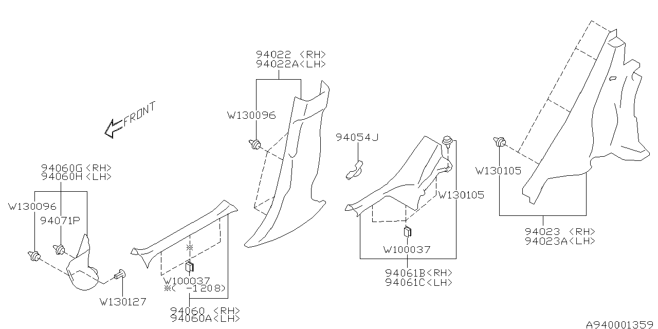 Subaru 94043FJ001VH Trim Panel C Pillar Rear LRH