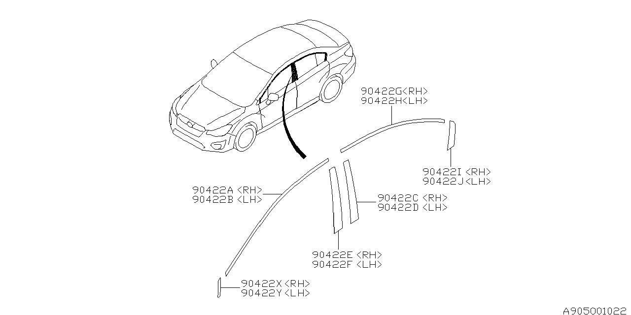 Subaru 90422FJ140 Tape Door SASH Rear R SRH