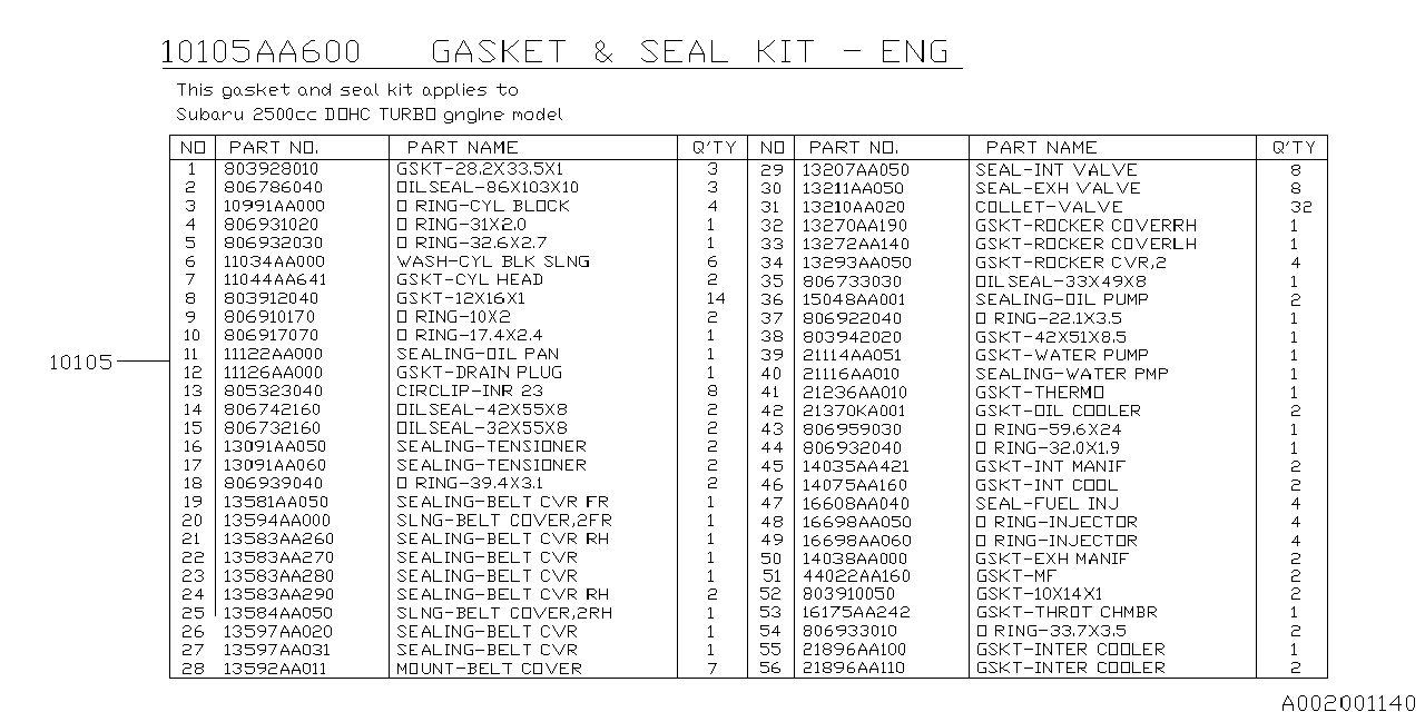 Subaru 10105AA930 Engine Gasket & Seal Kit