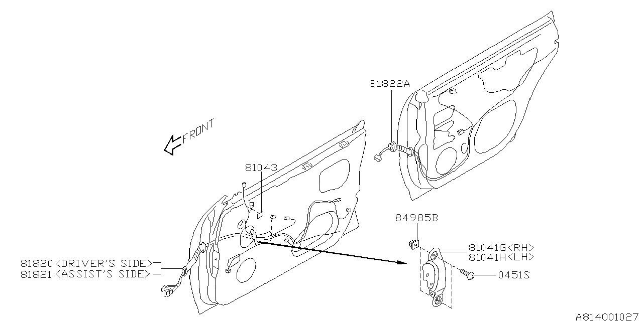 Subaru 81821AE55A Cord Door Front RH