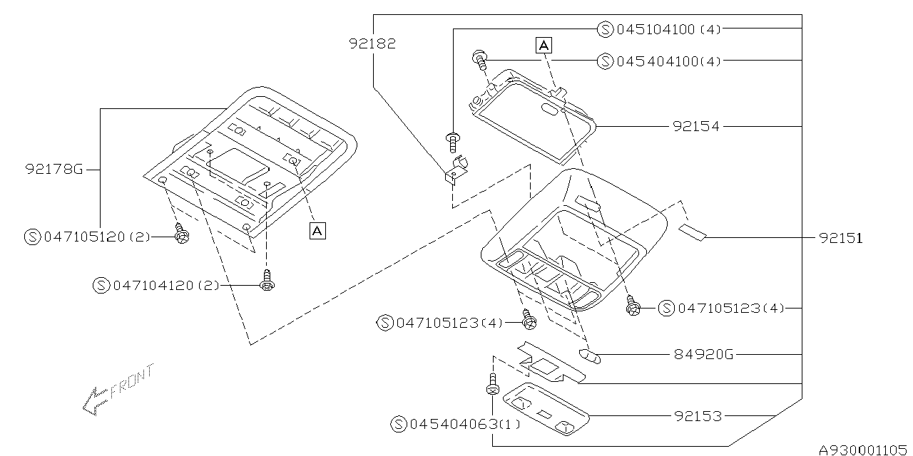 Subaru 92151AC001OB Over Head Console Assembly