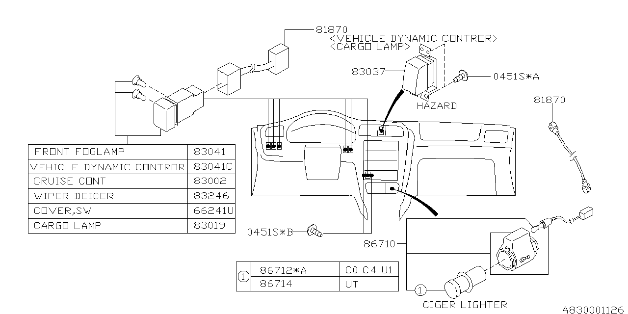 Subaru 83001AE02A Switch Assembly INPANE