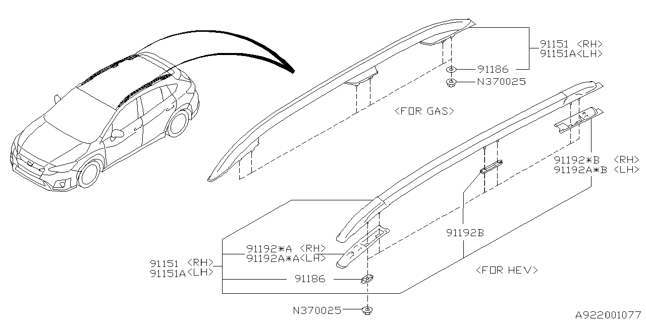 Subaru 91151FL150 Roof Rail Assembly LH