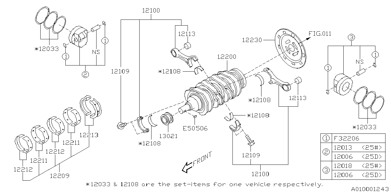 Subaru 12209AA970 Bearing Set CRANKSHAFT