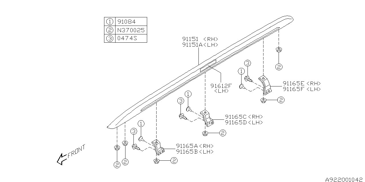 Subaru 91151AG04B Roof Rail Assembly RH