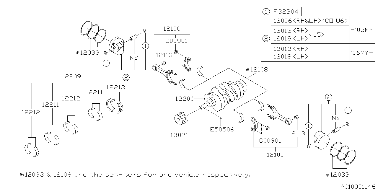 Subaru 12213AA340 Bearing Set Main