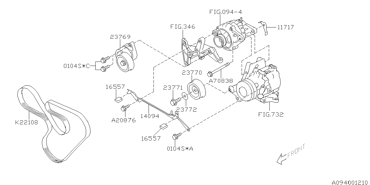 Subaru 23769AA001 TENSIONER Assembly V Belt
