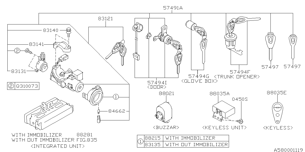 Subaru 57491AG27A Key Kit