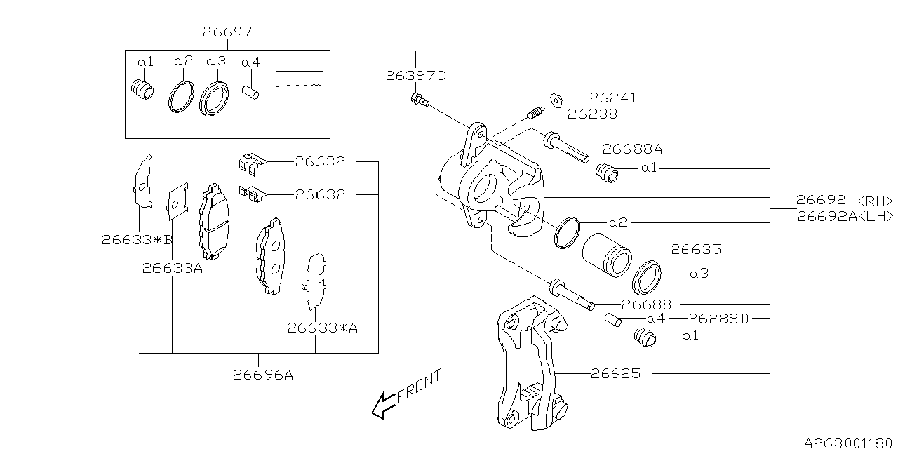 Subaru 26692AG040 Disk Brake Kit Pad Less Rear