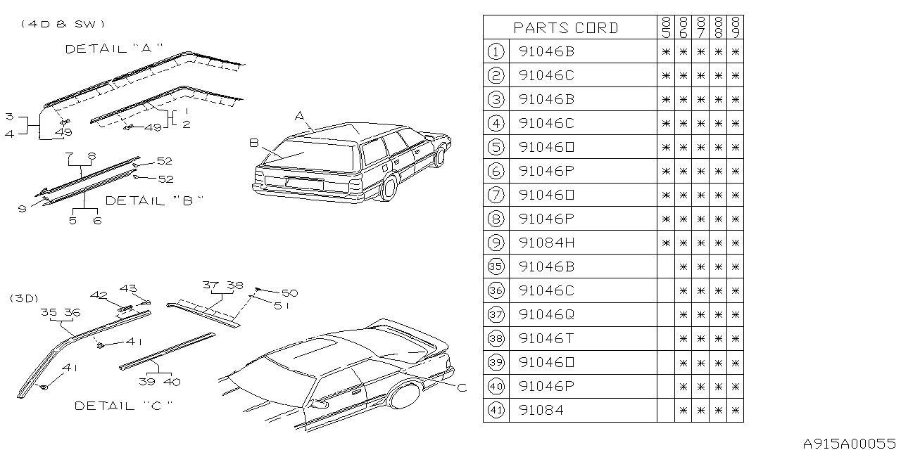 Subaru 91067GA450 MOULDING Rear Pillar RH