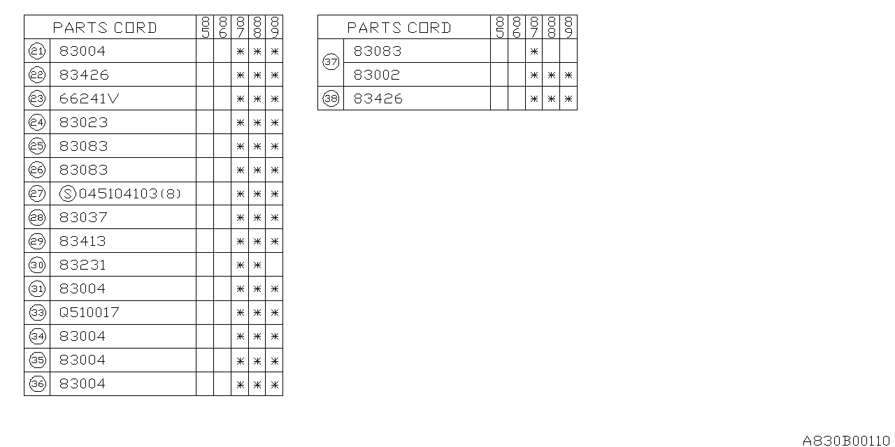 Subaru 83045GA000 Hazard Switch