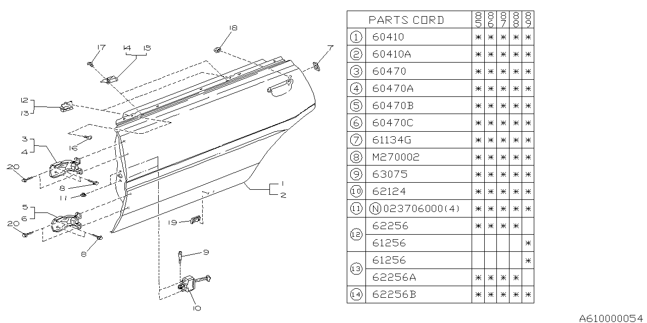 Subaru 61145GA380 Hinge Assembly Rear RH