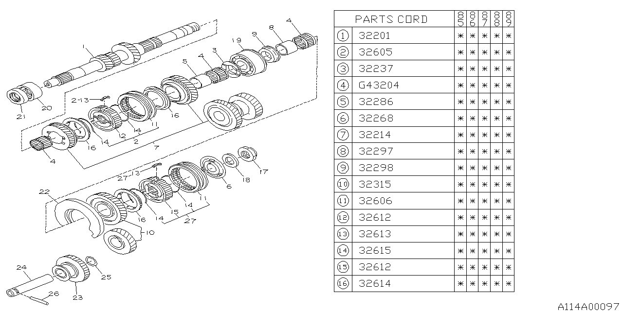 Subaru 32201AA231 Shaft Main Trans