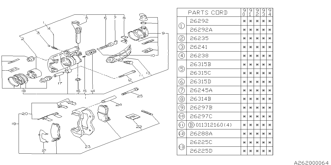 Subaru 25191GA590 Disk Brake Seal Kit