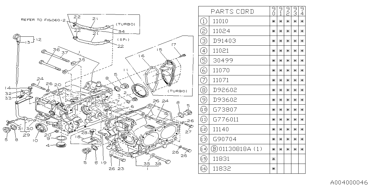 Subaru 11010AA021 Block Assembly Cylinder