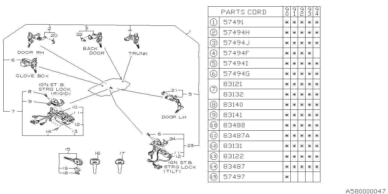 Subaru 57437GA850 Key Kit