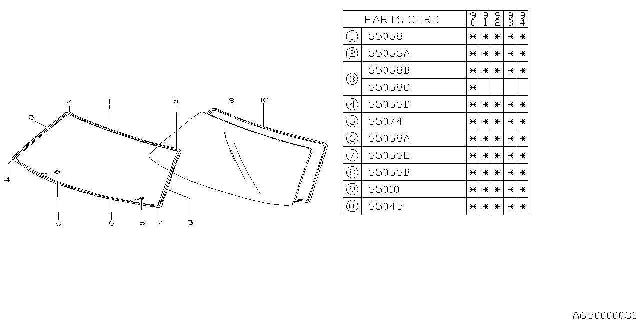 Subaru 65013GA041 Front Window Glass