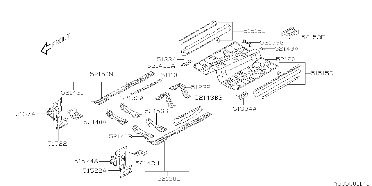 Subaru 52143XA36A9P Reinforcement Tunnel LH