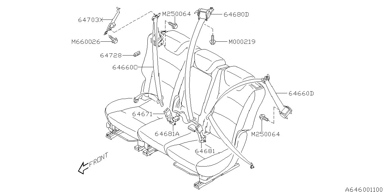 Subaru 64671XA02AMW Belt Assembly Rear In URH