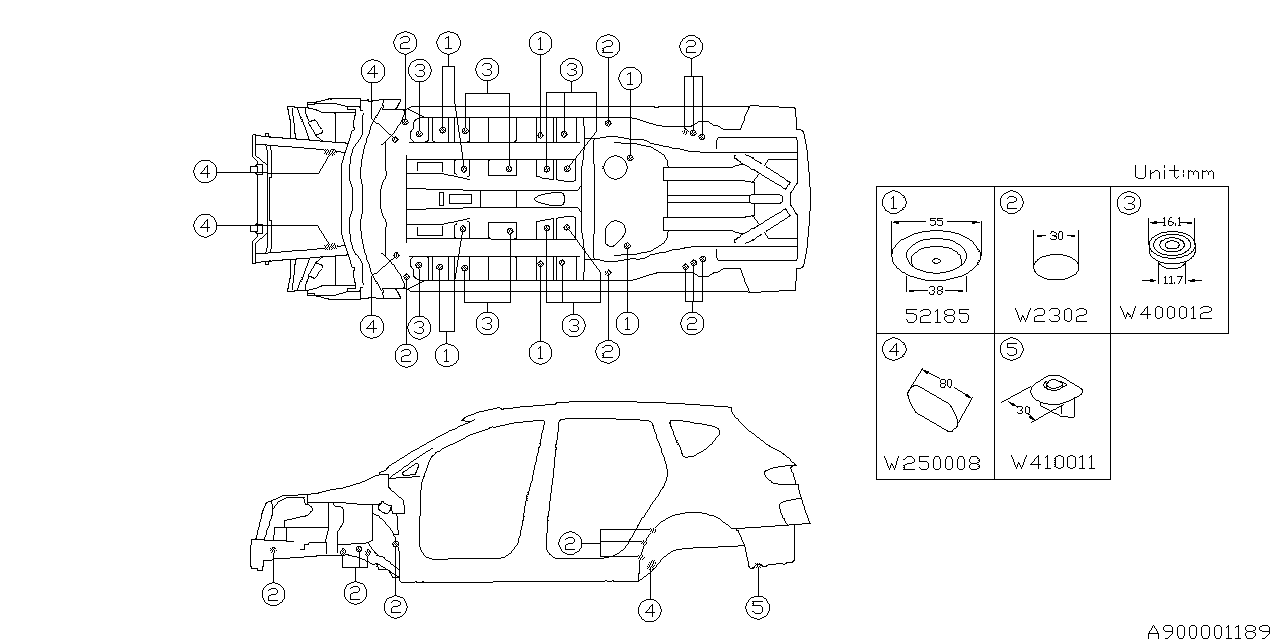 Subaru 52185XA00A Plug Floor