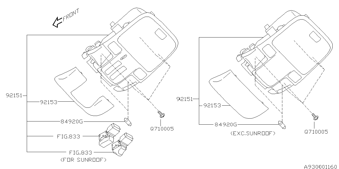 Subaru 92151XA01AEU Console Assembly Over Head Std