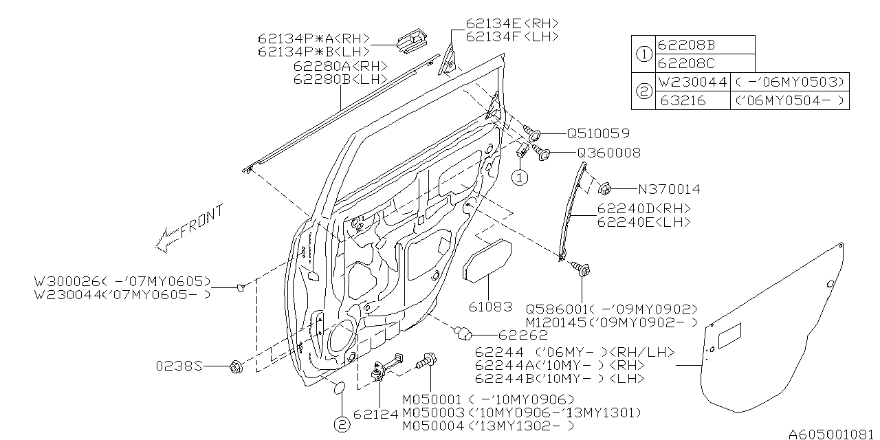 Subaru 62240XA00A9P SASH Assembly Door Rear GSRH