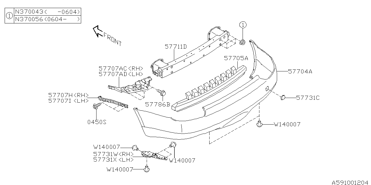 Subaru 57711XA01A9P Beam Complete Rear