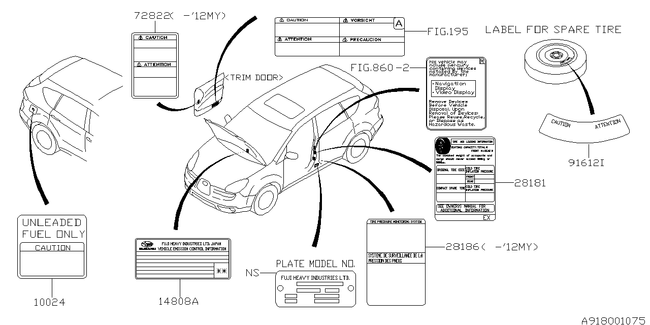 Subaru 28181XA07A Label Pressure