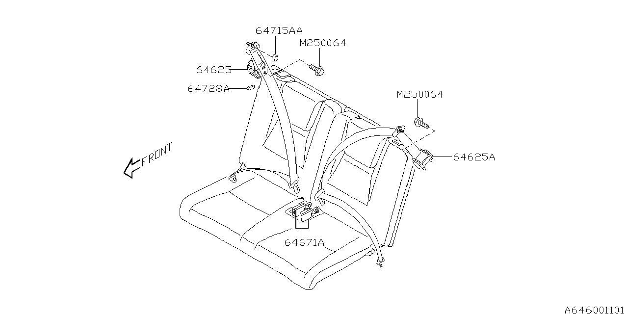 Subaru 64671XA00AMW Belt Assembly Rear In U