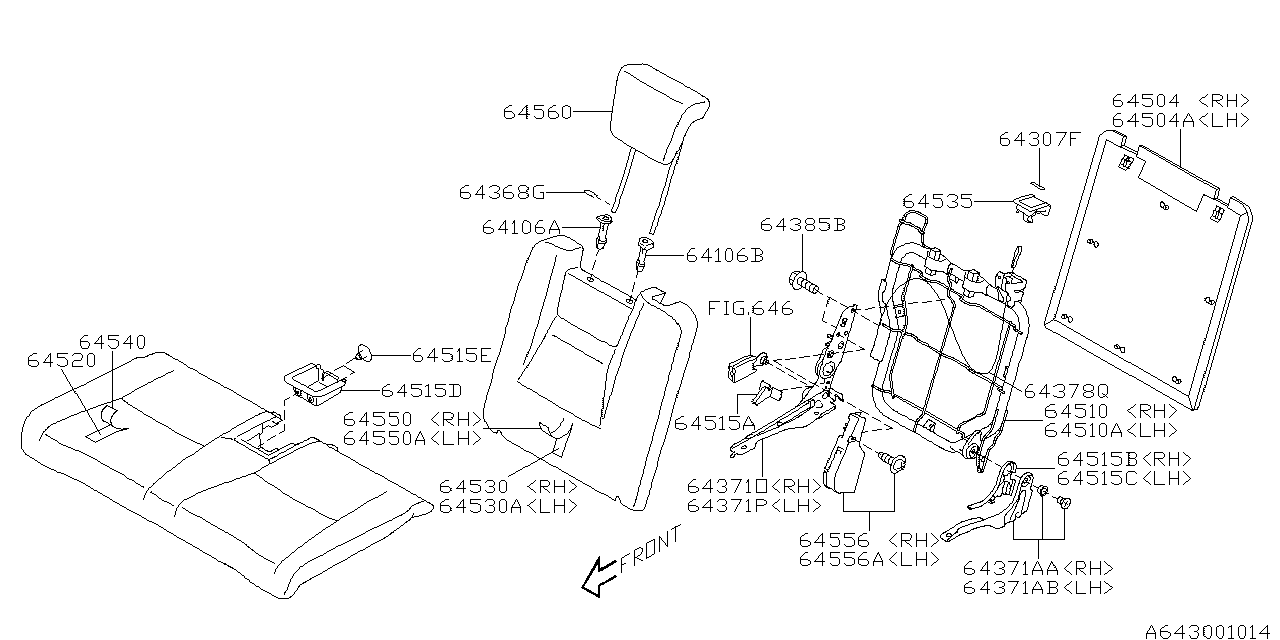 Subaru 64371XA01A Hinge Assembly Center LH