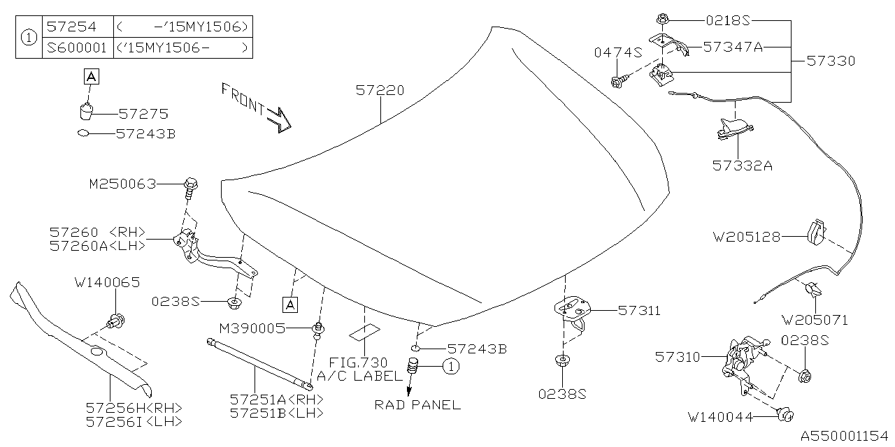 Subaru 57330AL00A Cable Assembly Hood